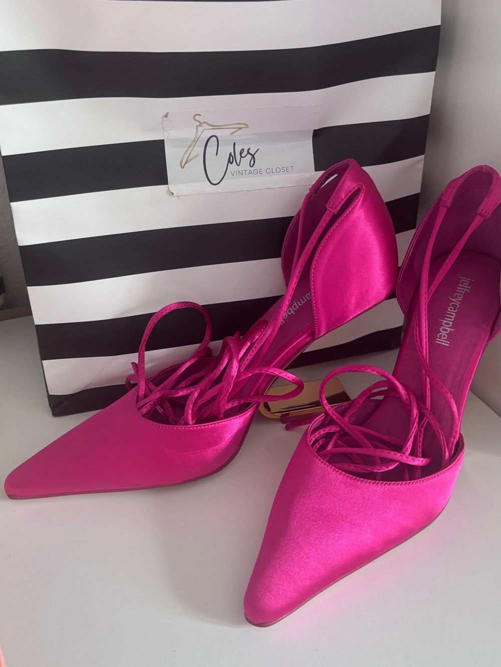 Jeffrey Campbell Fuchsia Satin Lace-Up Pointed Heels